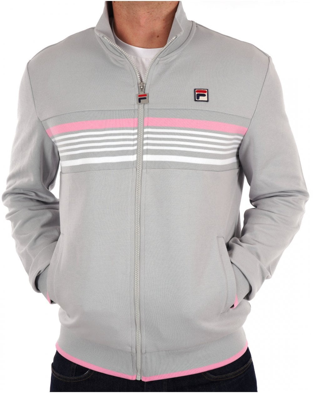 Fila Vintage Multi Stripe Track Top Grey - Pink