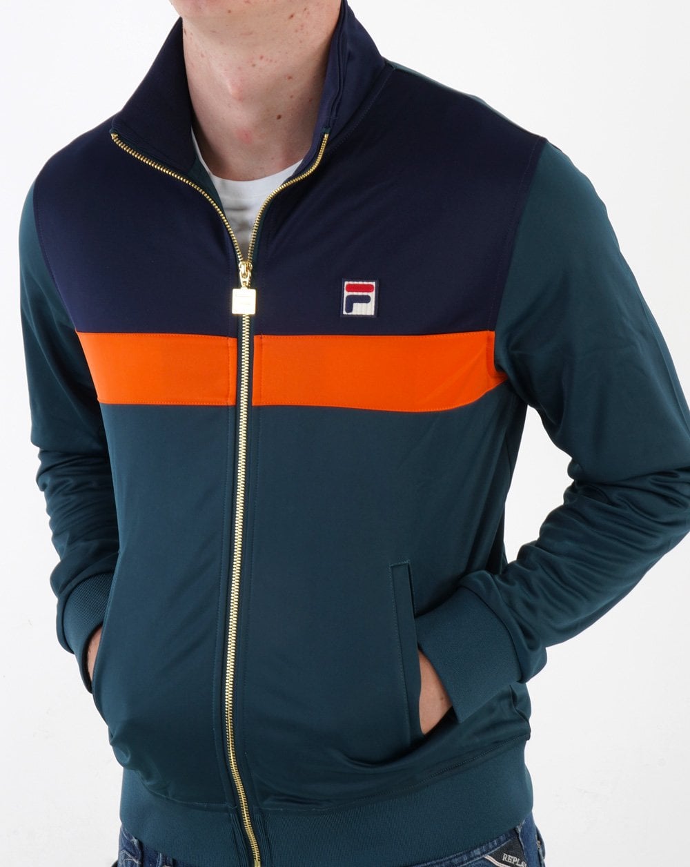 Fila Vintage Nash Trainingsjacke Dunkelblaugrün/Marineblau/Orange