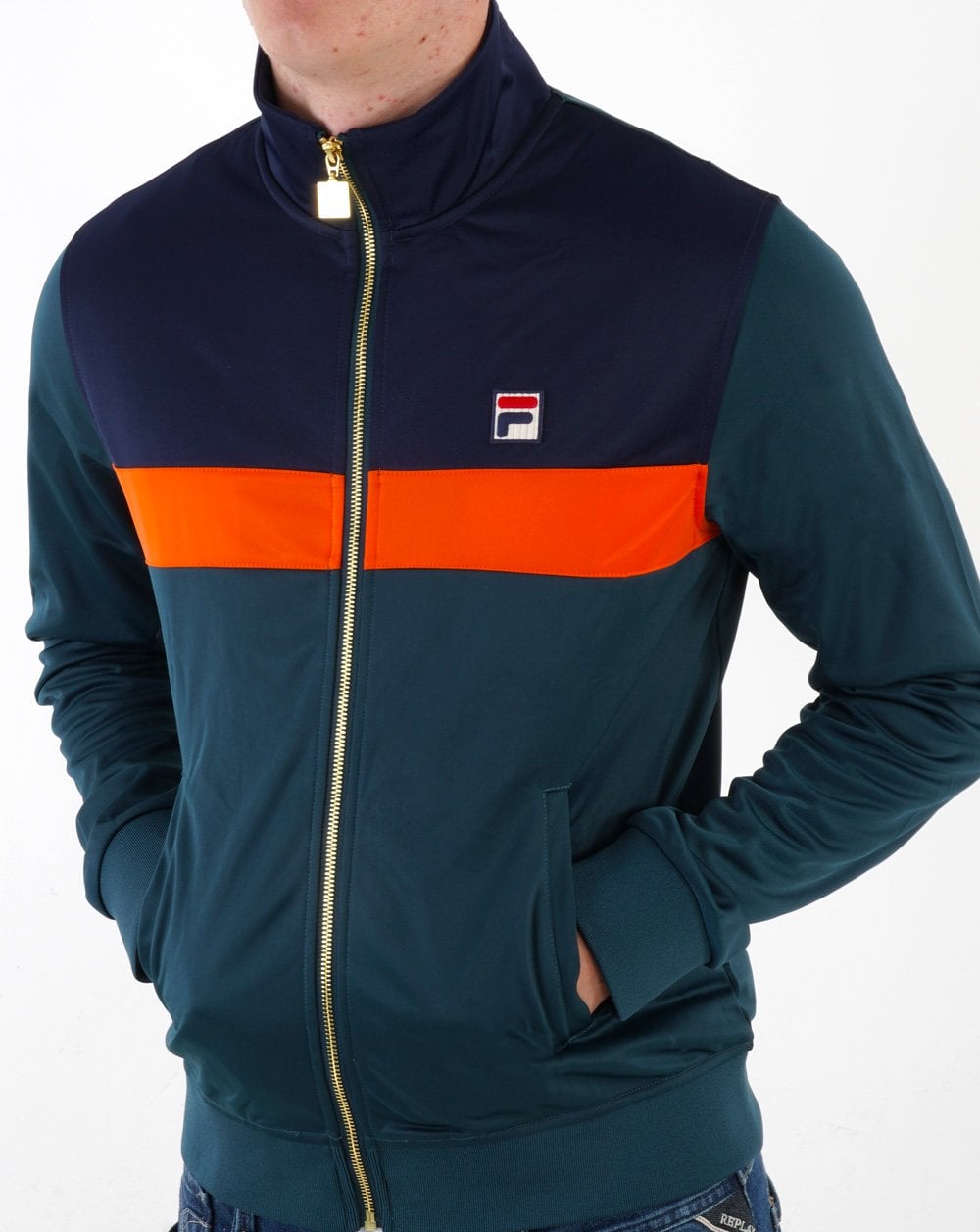 Fila Vintage Nash Trainingsjacke Dunkelblaugrün/Marineblau/Orange