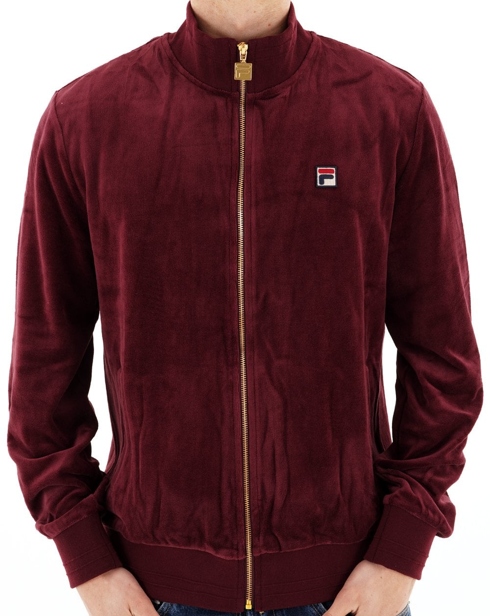 Fila Vintage Nero Velours-Trainingsjacke Burgunderrot