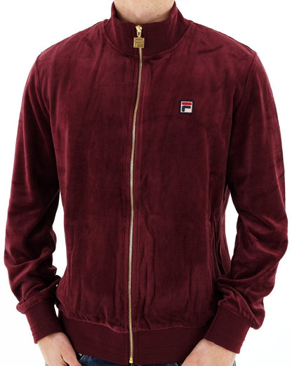 Fila Vintage Nero Velours-Trainingsjacke Burgunderrot