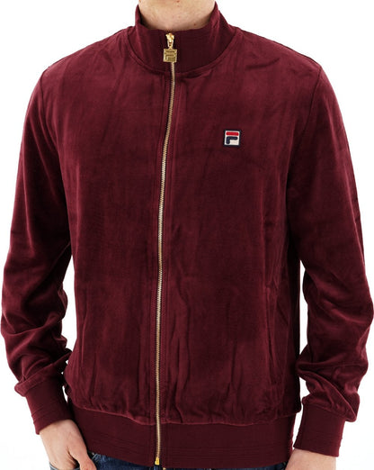 Fila Vintage Nero Velours-Trainingsjacke Burgunderrot
