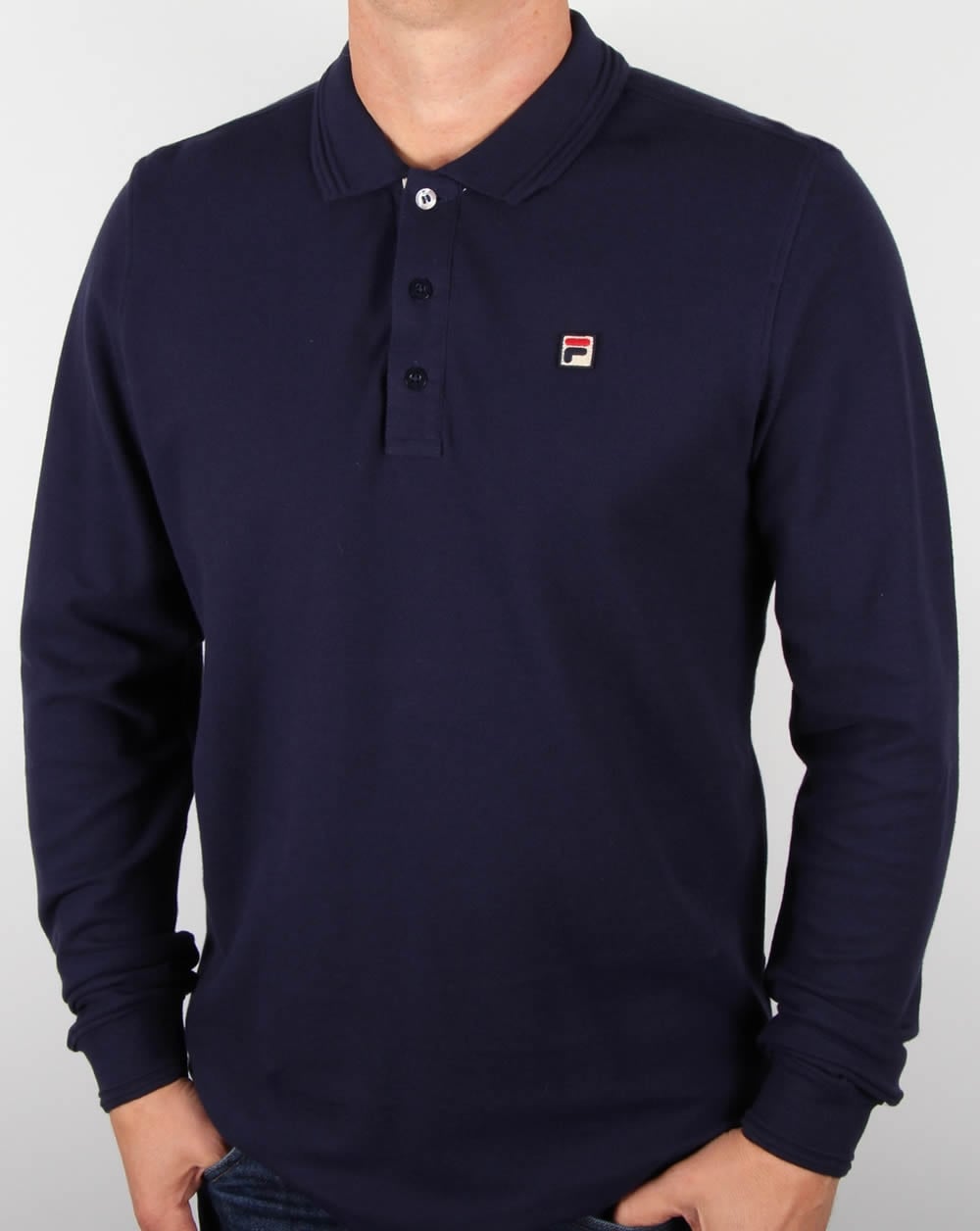 Fila Vintage Padola Langarm-Poloshirt, Marineblau