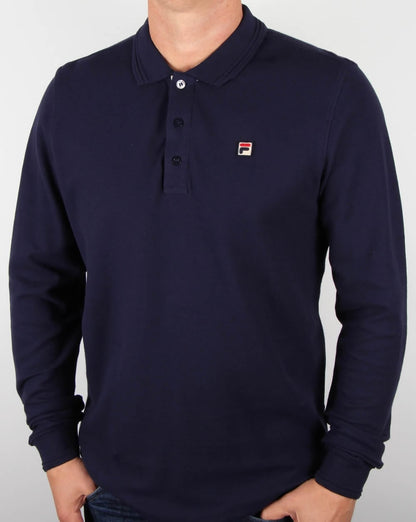 Fila Vintage Padola Langarm-Poloshirt, Marineblau