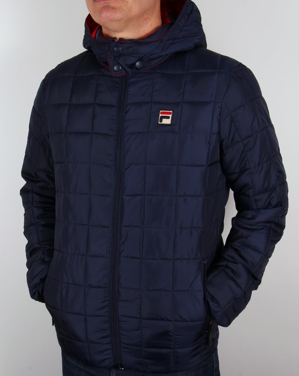 Fila Vintage Steppjacke mit Kapuze, Marineblau