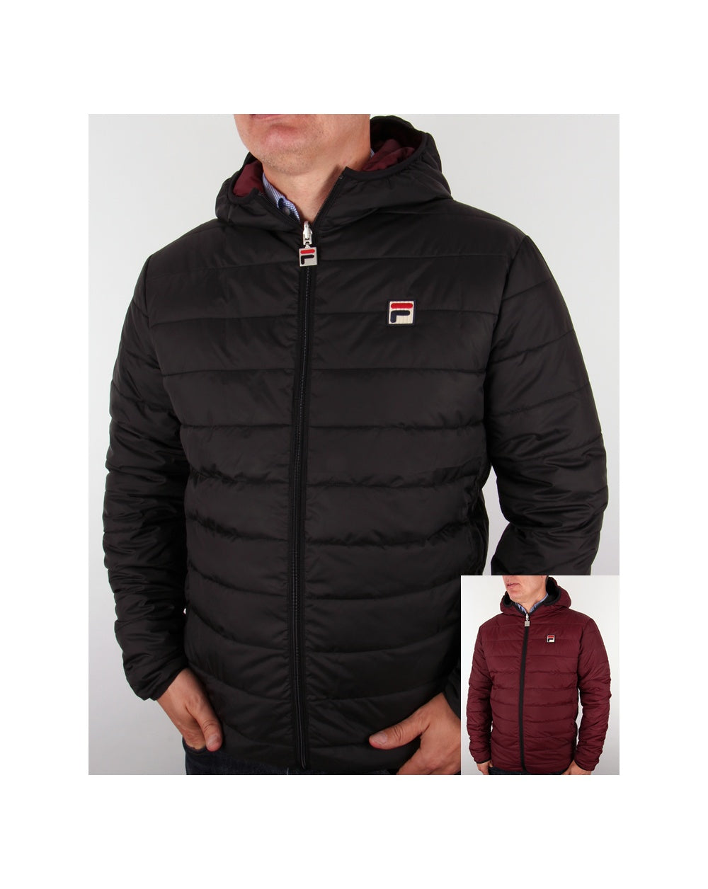 Fila Vintage Reversible Puffer Jacket Black/deep Wine