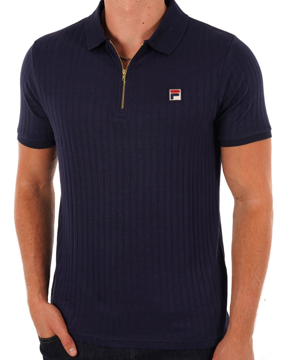 Fila Vintage Rib Zip Polo Shirt Navy