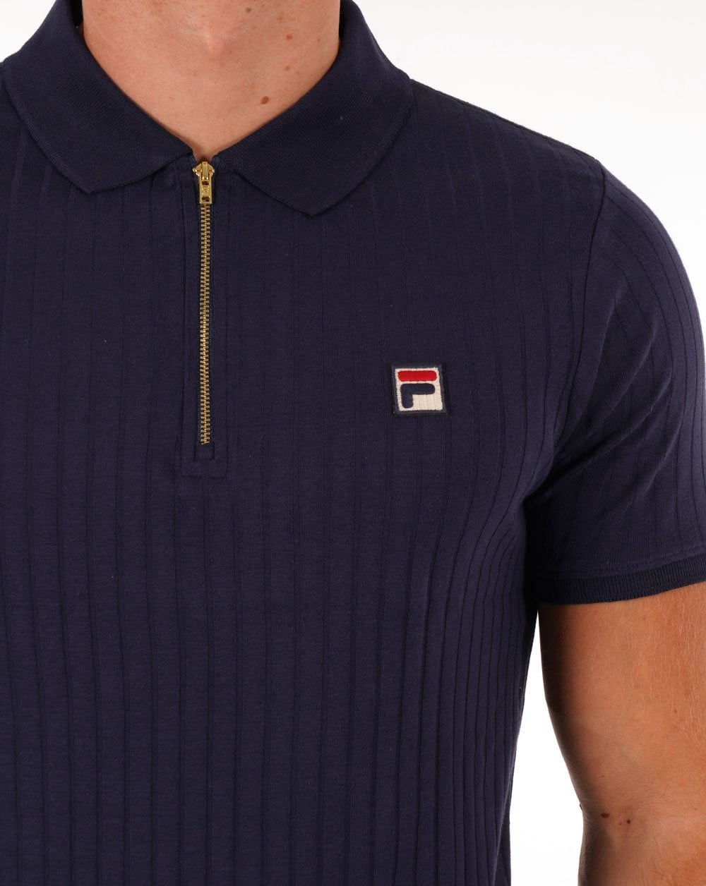 Fila Vintage Rib Zip Polo Shirt Navy