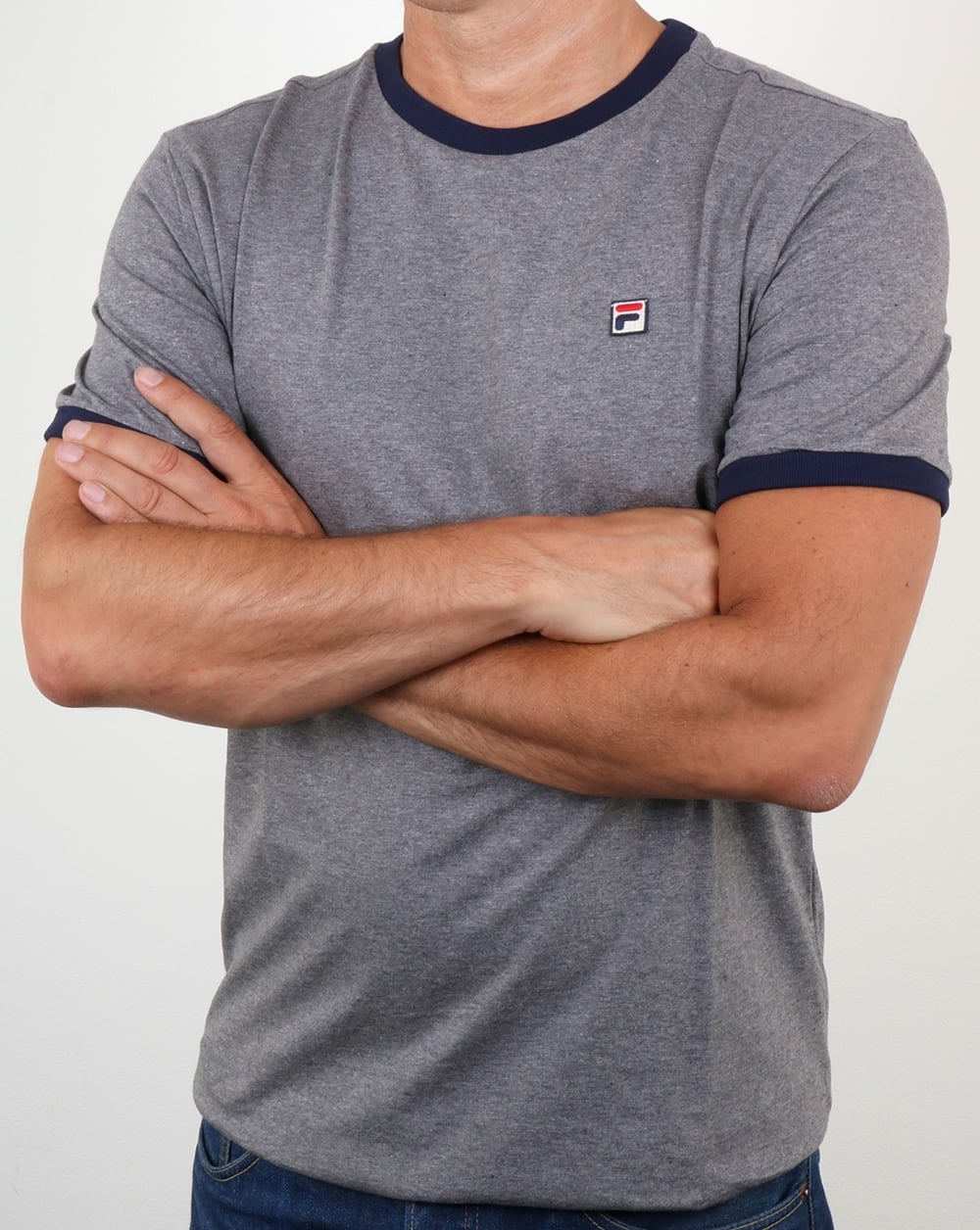 Fila – Vintage Ringer-T-Shirt in Grau mit Twist