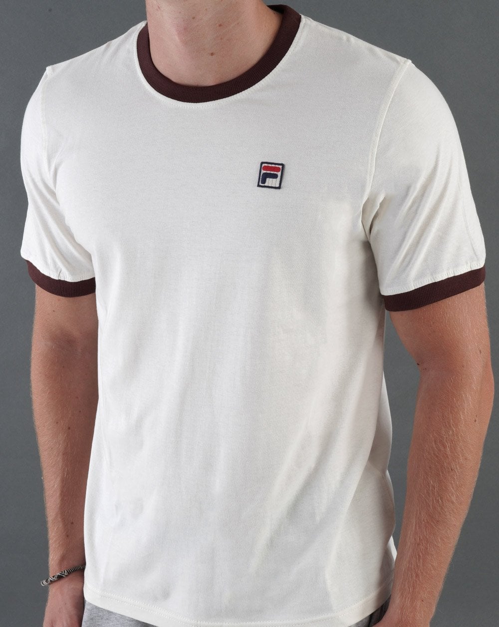 Fila Vintage Ringer T Shirt Off White/Brown
