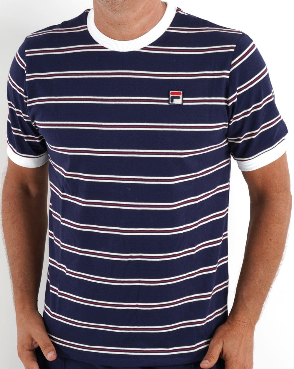 Fila Vintage Santiago Gestreiftes T-Shirt Marineblau/Off-White
