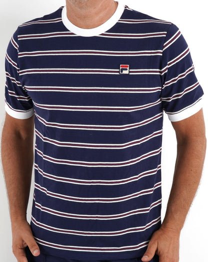 Fila Vintage Santiago Gestreiftes T-Shirt Marineblau/Off-White