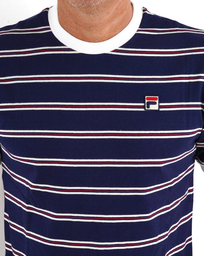 Fila Vintage Santiago Gestreiftes T-Shirt Marineblau/Off-White