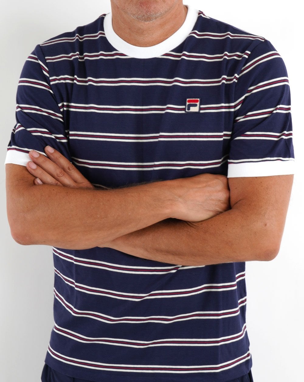 Fila Vintage Santiago Gestreiftes T-Shirt Marineblau/Off-White