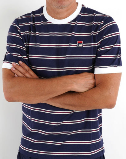 Fila Vintage Santiago Gestreiftes T-Shirt Marineblau/Off-White