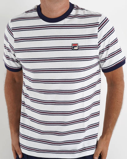 Fila Vintage Santiago Gestreiftes T-Shirt Weiß/Marineblau