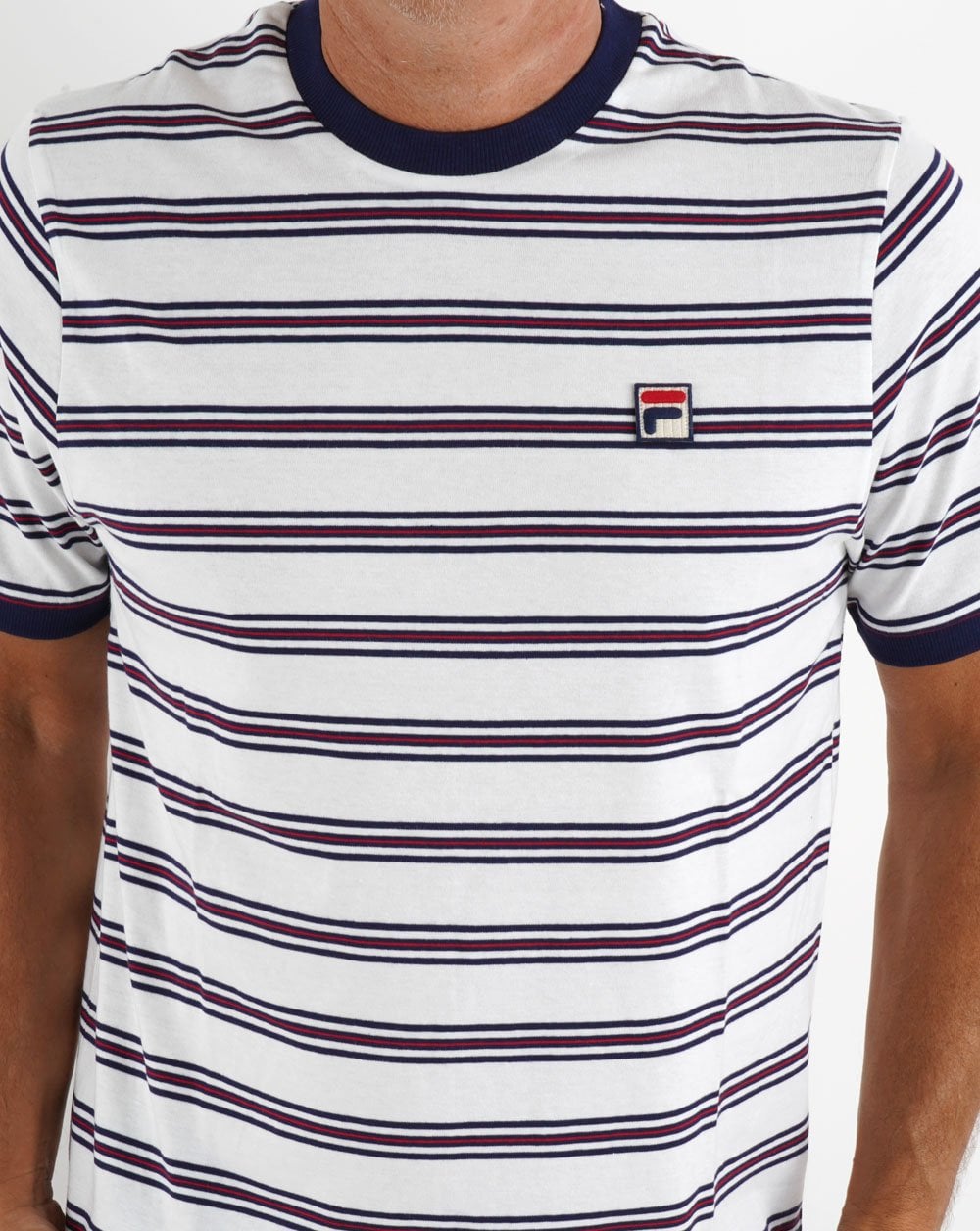 Fila Vintage Santiago Gestreiftes T-Shirt Weiß/Marineblau