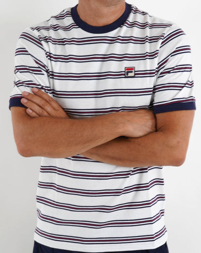 Fila Vintage Santiago Gestreiftes T-Shirt Weiß/Marineblau