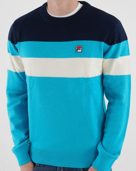 Fila Vintage Striped Crew Knit Aqua Navy White