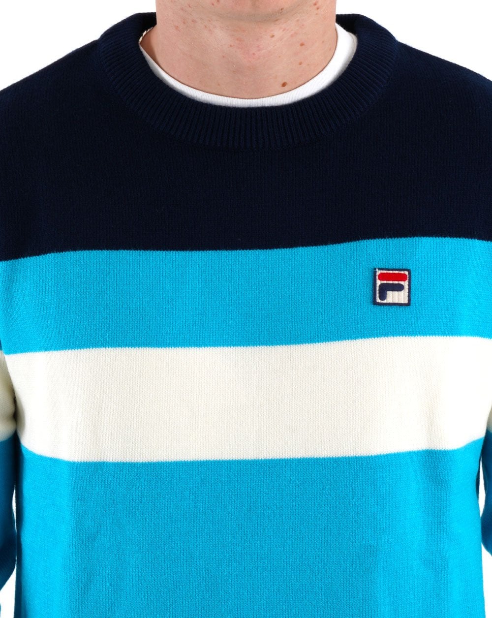 Fila Vintage Striped Crew Knit Aqua Navy Weiß