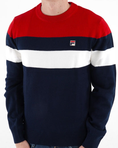 Fila Vintage Striped Crew Knit Marineblau Rot Weiß