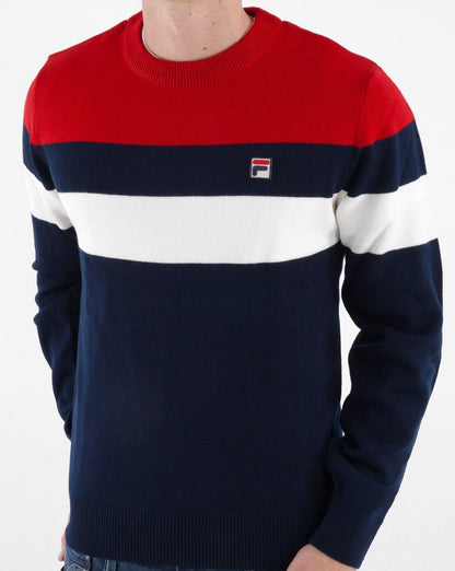 Fila Vintage Striped Crew Knit Marineblau Rot Weiß