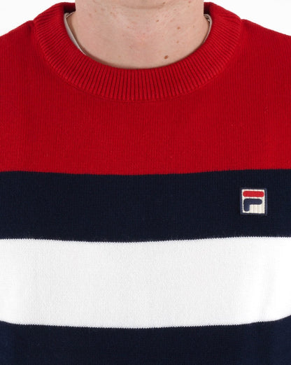 Fila Vintage Striped Crew Knit Marineblau Rot Weiß