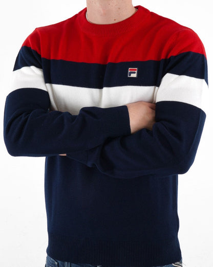 Fila Vintage Striped Crew Knit Marineblau Rot Weiß