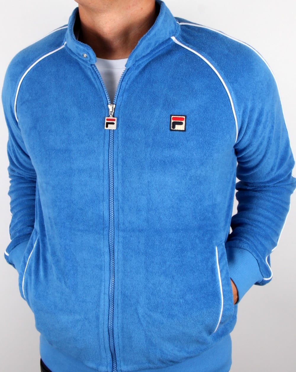Fila Vintage Terry Biker Track Top Ocean Blue