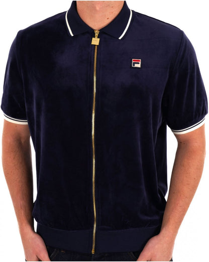 Fila Vintage Terry FZ Velours-Poloshirt, Marineblau