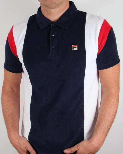 Fila Vintage Terry Polo Shirt Navy/White/Red