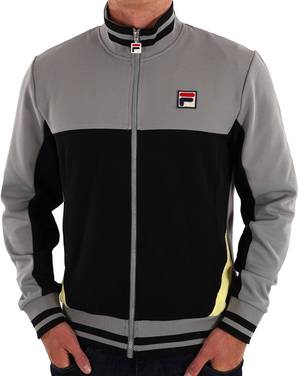 Fila Vintage Tiebreak Trainingsjacke Schwarz Grau Zitrone