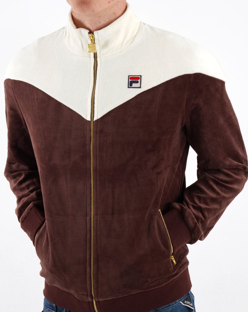 Fila Vintage V Velours Trainingsjacke Braun – Off White