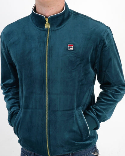 Fila – Vintage-Trainingsjacke aus Velours in Dunkelblaugrün