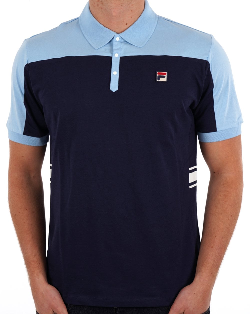Fila Vintage Vilas Polo Shirt Navy/Sky Blue/White