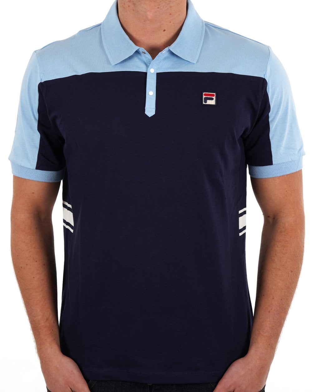 Fila Vintage Vilas Polo Shirt Navy/Sky Blue/White
