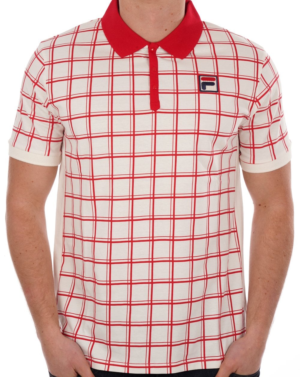 Fila Vintage Windowpane Polo Gardenia Red