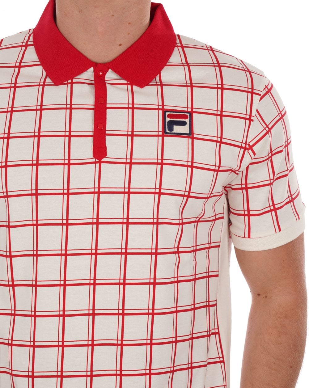 Fila Vintage Windowpane Polo Gardenia Red