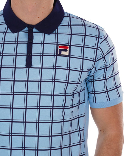 Fila Vintage Windowpane Polo Himmelblau / Marineblau