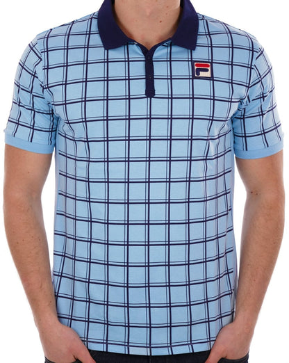 Fila Vintage Windowpane Polo Himmelblau / Marineblau