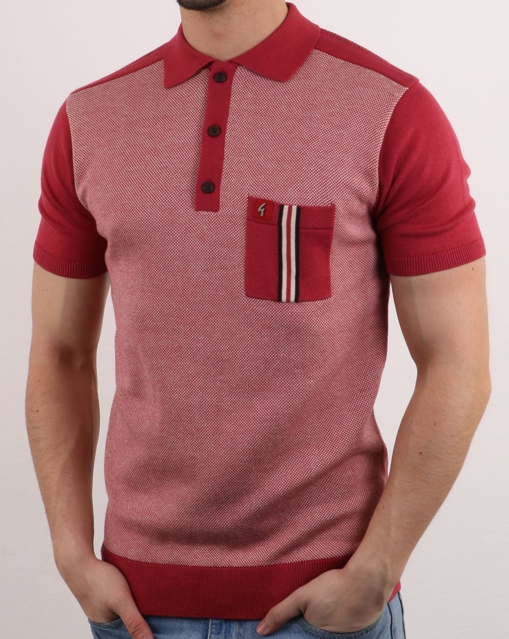 Gabicci Vintage Belair Strick-Poloshirt Rot