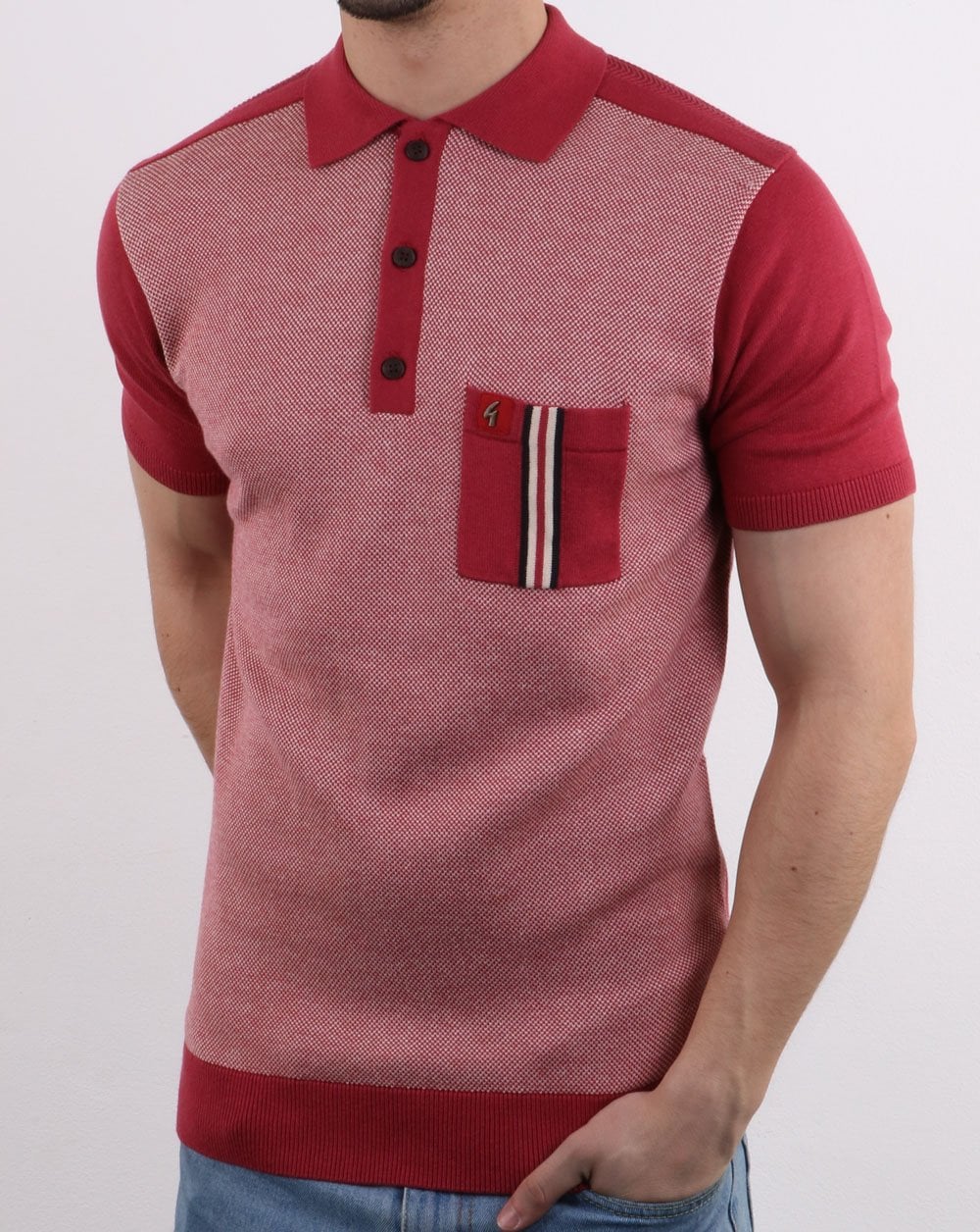 Gabicci Vintage Belair Knitted Polo Shirt Red