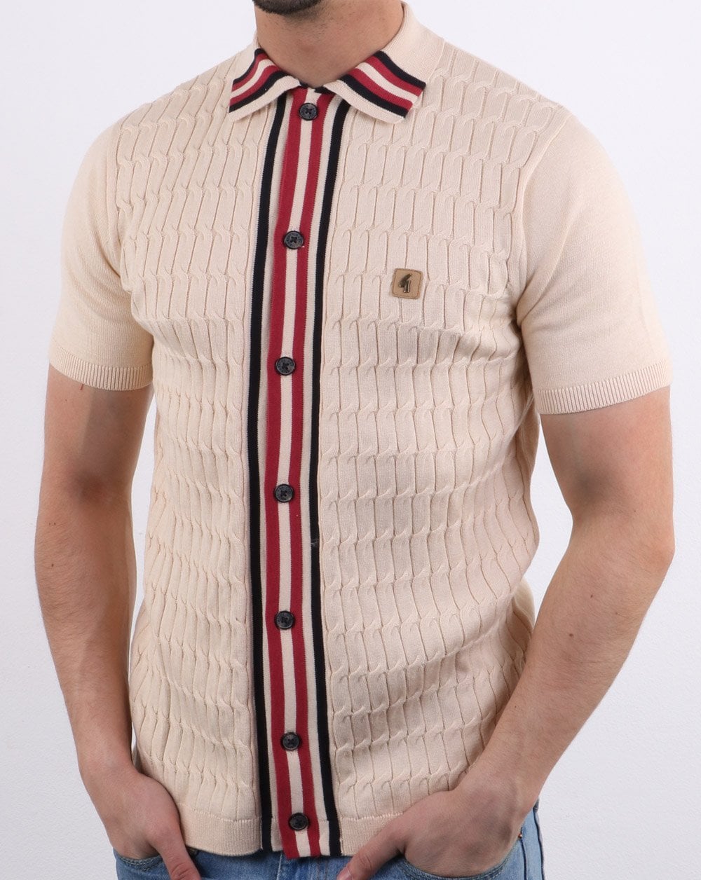 Gabicci Vintage Danecroft Cable Knitted Polo Oat