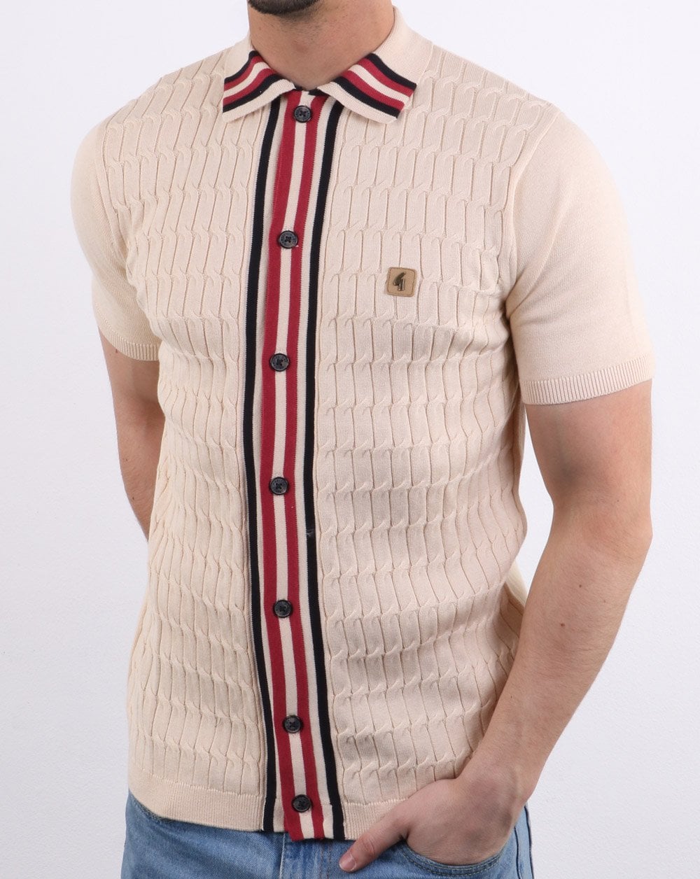 Gabicci Vintage Danecroft Cable Knitted Polo Oat