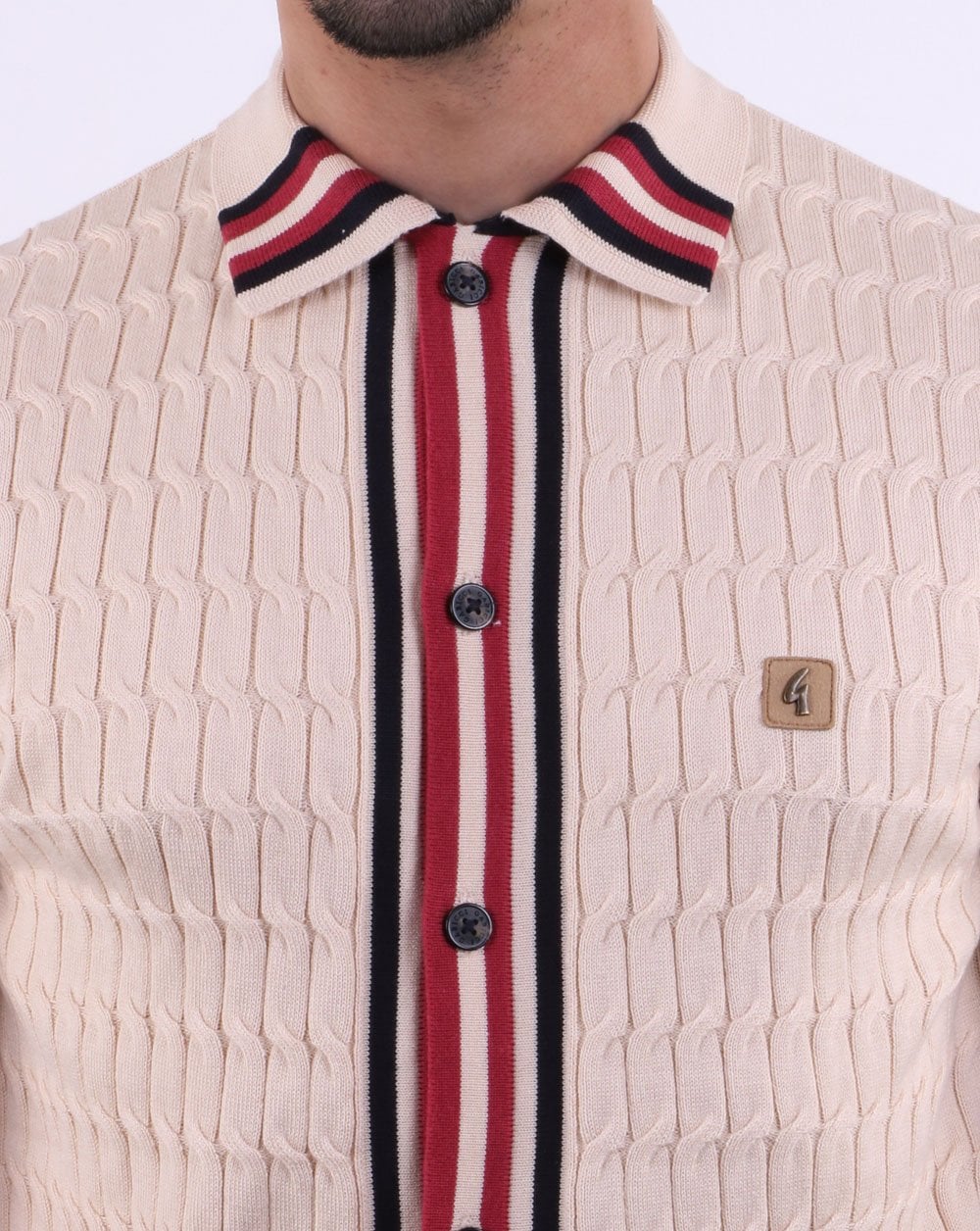 Gabicci Vintage Danecroft Cable Knitted Polo Oat