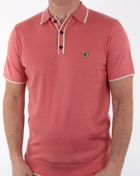 Gabicci Vintage Linekar Knitted Polo Shirt Pink