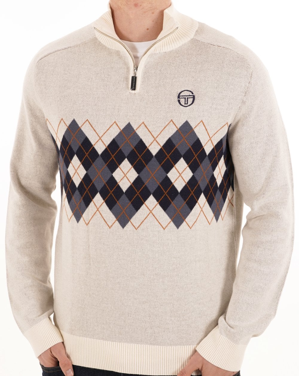 Sergio Tacchini 1/4 Zip Diamond Knit Gardenia