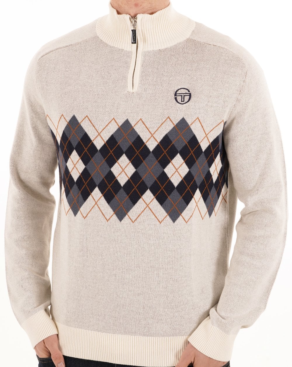 Sergio Tacchini 1/4 Zip Diamond Knit Gardenia
