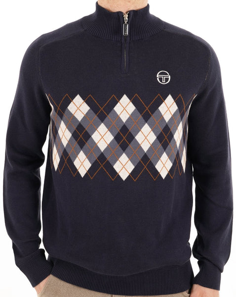 Sergio Tacchini 1/4 Zip Diamond Knit Navy