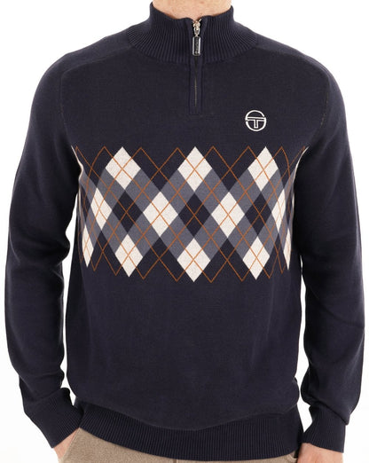 Sergio Tacchini 1/4 Zip Diamond Knit Navy